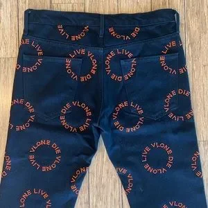 Vlone ジーンズ VLONE | Jeans | Vlone Orange Rhinestone Black Denim Pants